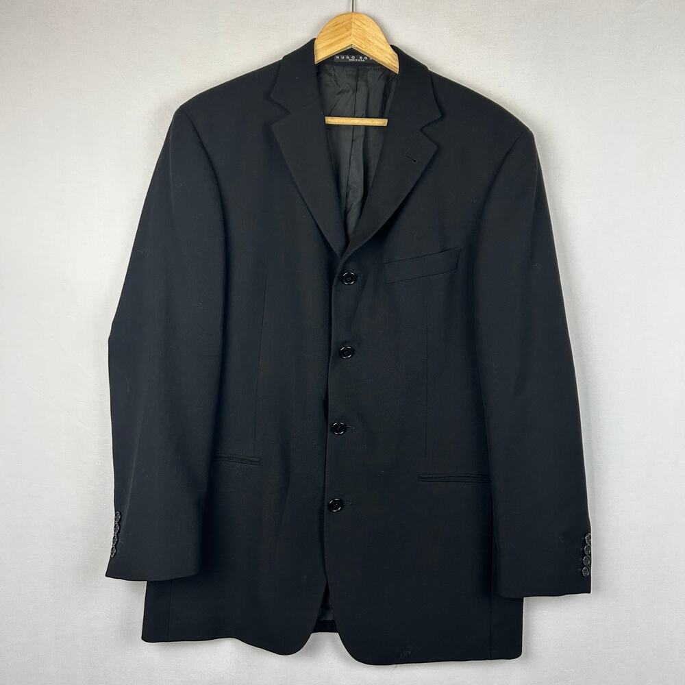 Hugo Boss Sokrates US Super 100 Wool Suit Coat Blazer Four Button Black Size 40R